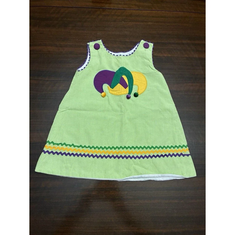 Precious Kids Little Girls Green And White Checked W/ A Jugglers Hat. Size 9 Mth